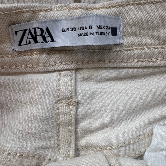 ZARA Ecru Wide Straight Leg Side Vent High Rise Jeans, Sz 6, 32.5” Inseam - Picture 9 of 11